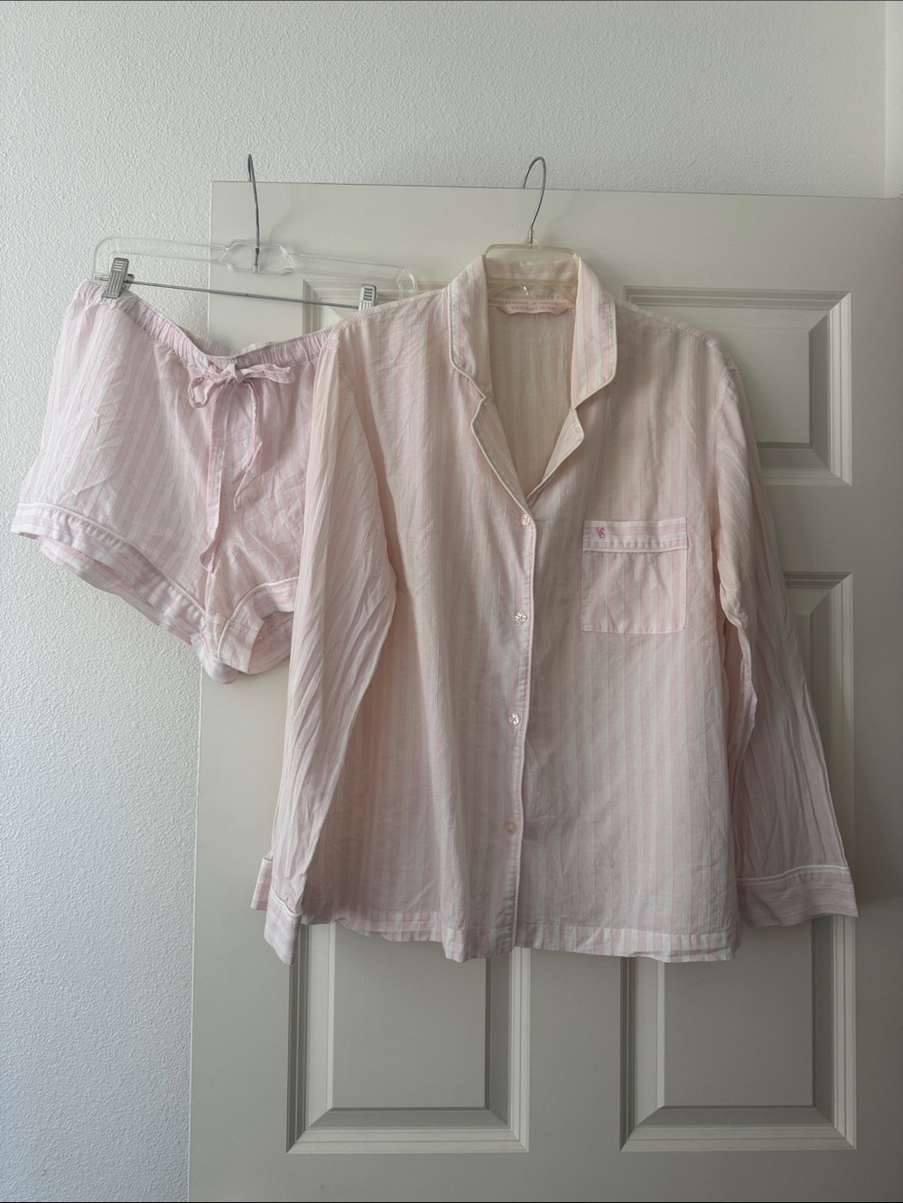 Victoria’s Secret Soft Pink & White Stripe Cotton PJ Set size L